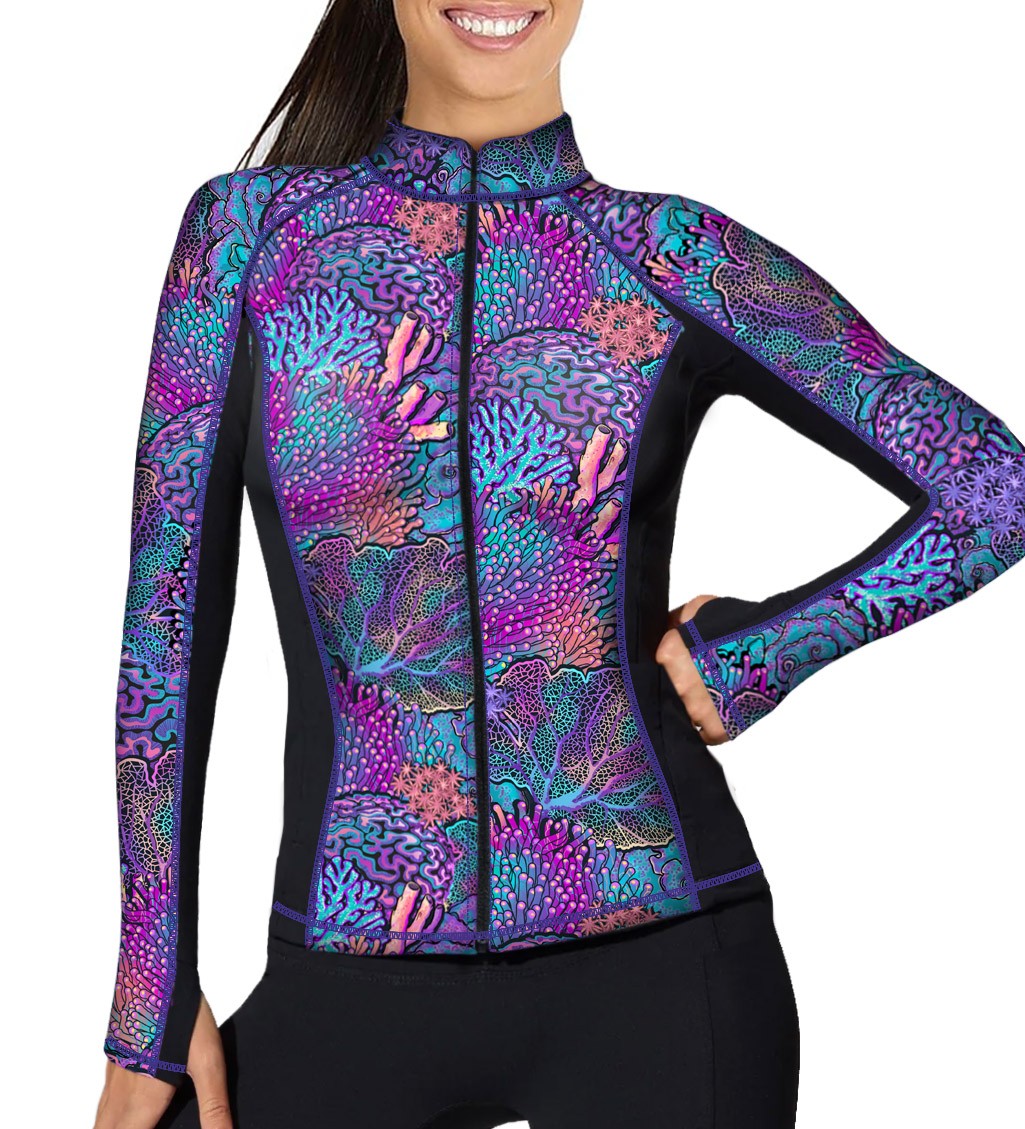 Spacefish Army Coral Kaleidoscope Zip Up Rash Guard