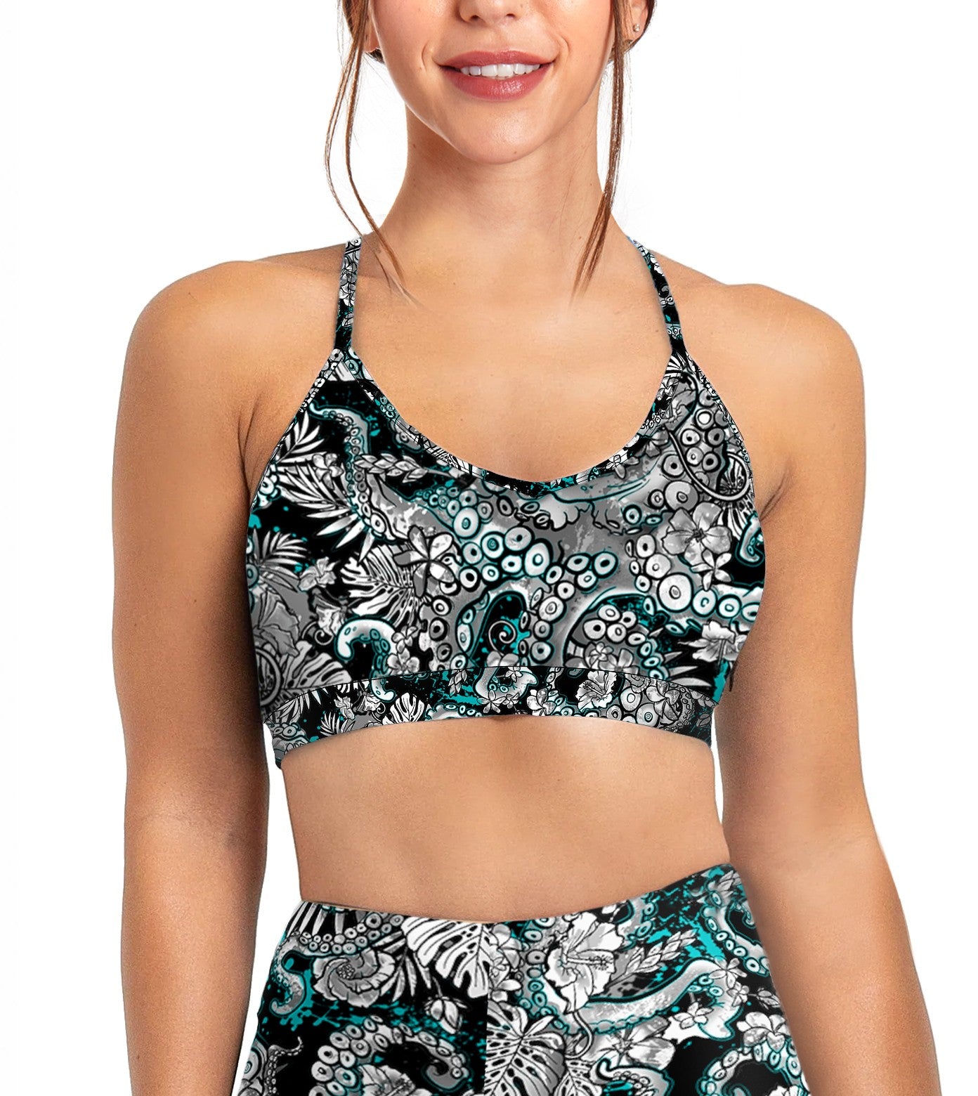 Spacefish Army Electric Blue Octofloral Bikini Sports Bra Hybrid