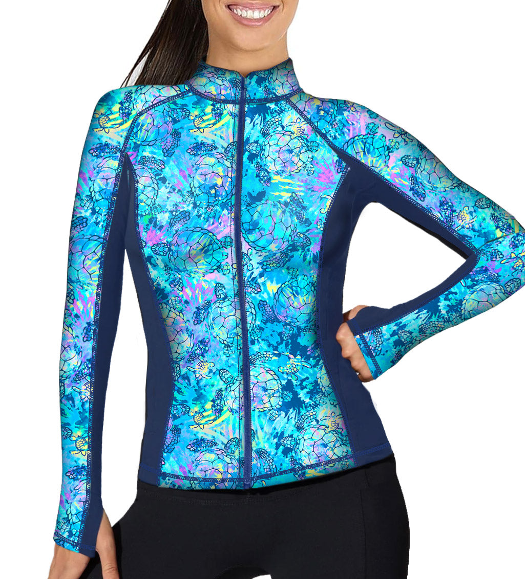 Spacefish Army Turtle Tie Dye Zip Up Rashguard
